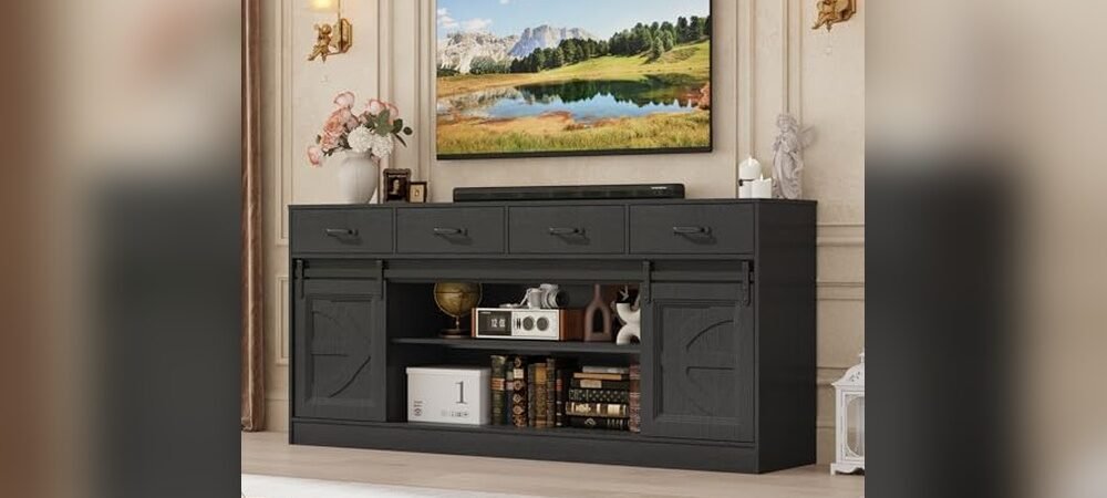 Best Farmhouse Entertainment Center With Adjustable Shelves